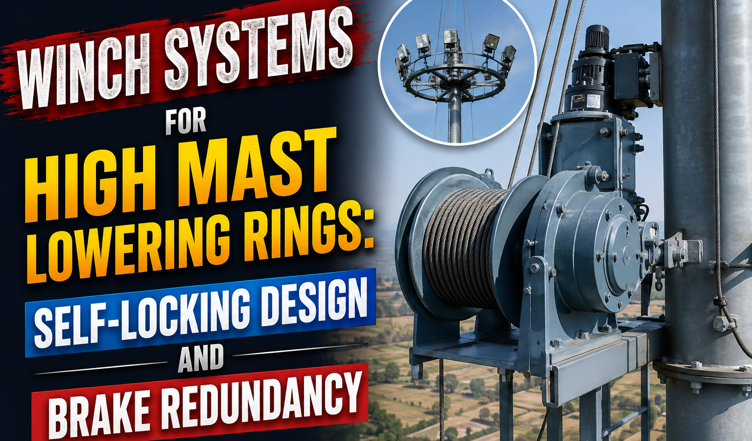 Winch Systems for High Mast Lowering Rings: Self-Locking Design and Brake Redundancy