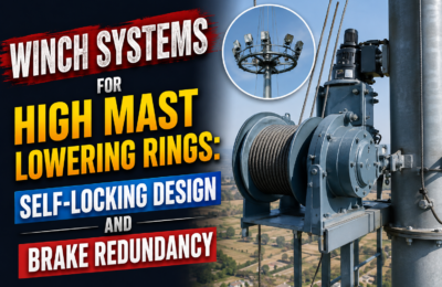 Winch Systems for High Mast Lowering Rings: Self-Locking Design and Brake Redundancy