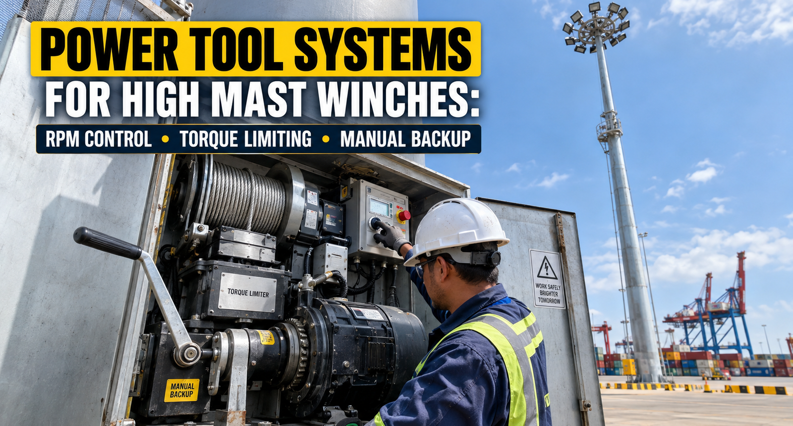 Power Tool Systems for High Mast Winches: RPM Control, Torque Limiting, and Manual Backup