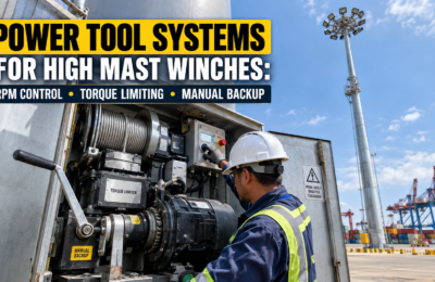 Power Tool Systems for High Mast Winches: RPM Control, Torque Limiting, and Manual Backup