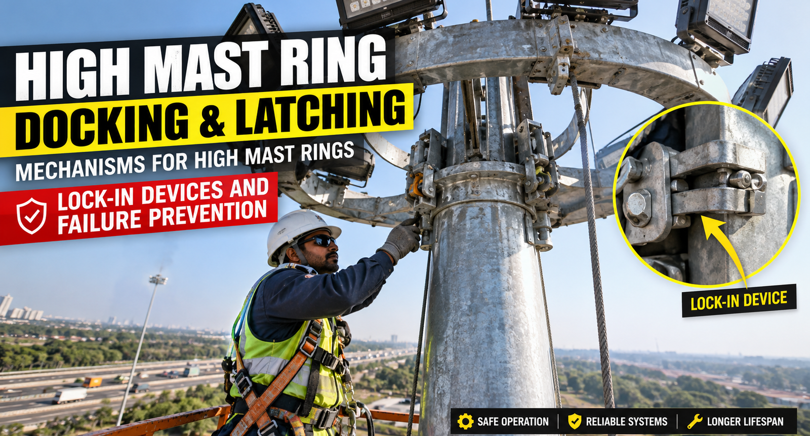 Docking and Latching Mechanisms for High Mast Rings: Lock-In Devices and Failure Prevention